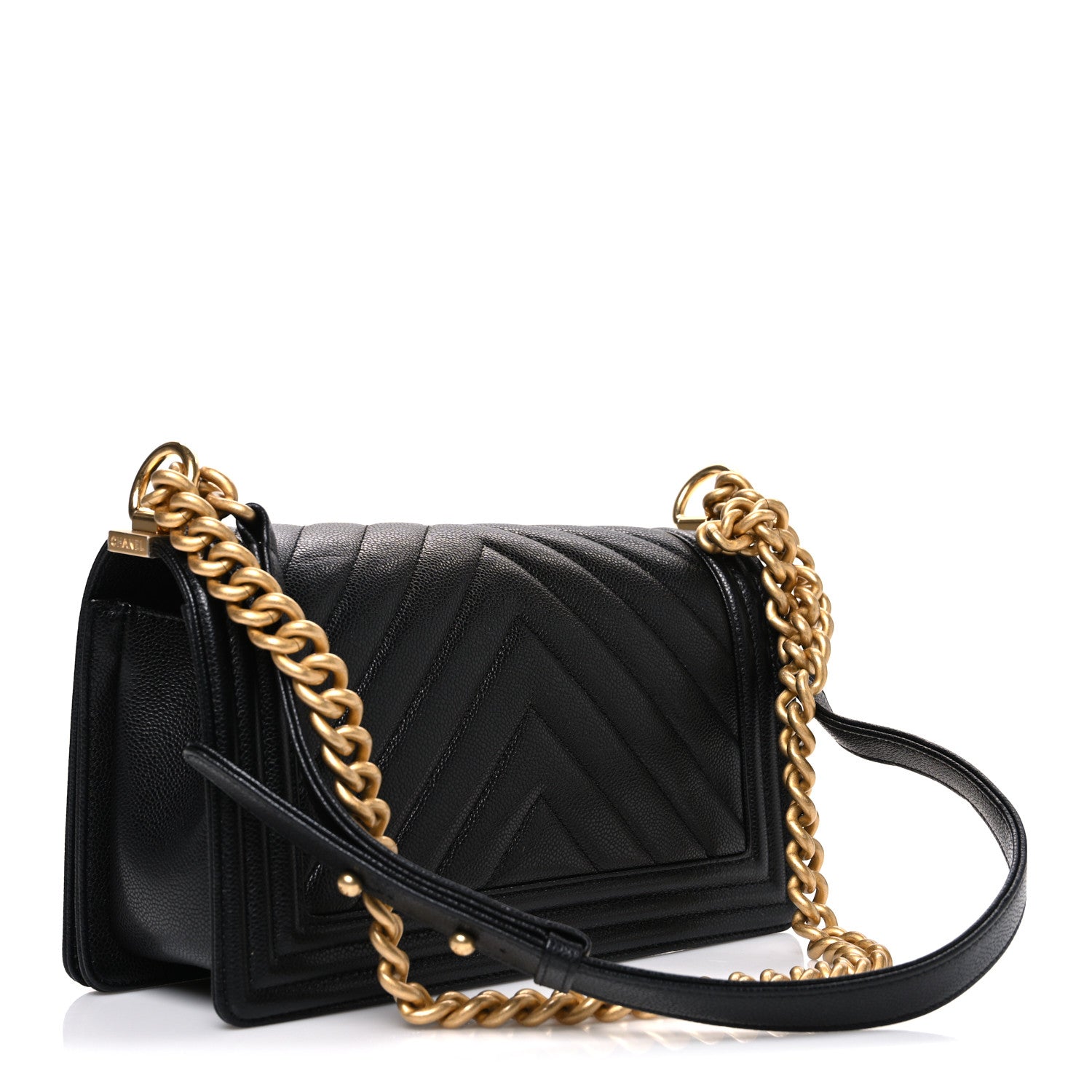 Chanel Caviar Chevron Quilted Medium Boy Flap Black