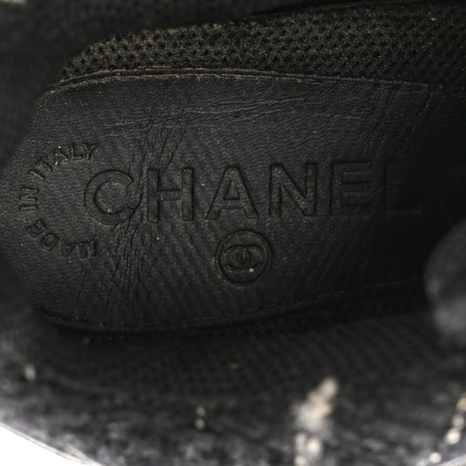 Chanel Tweed Suede Goatskin CC Sneakers 38 Black White