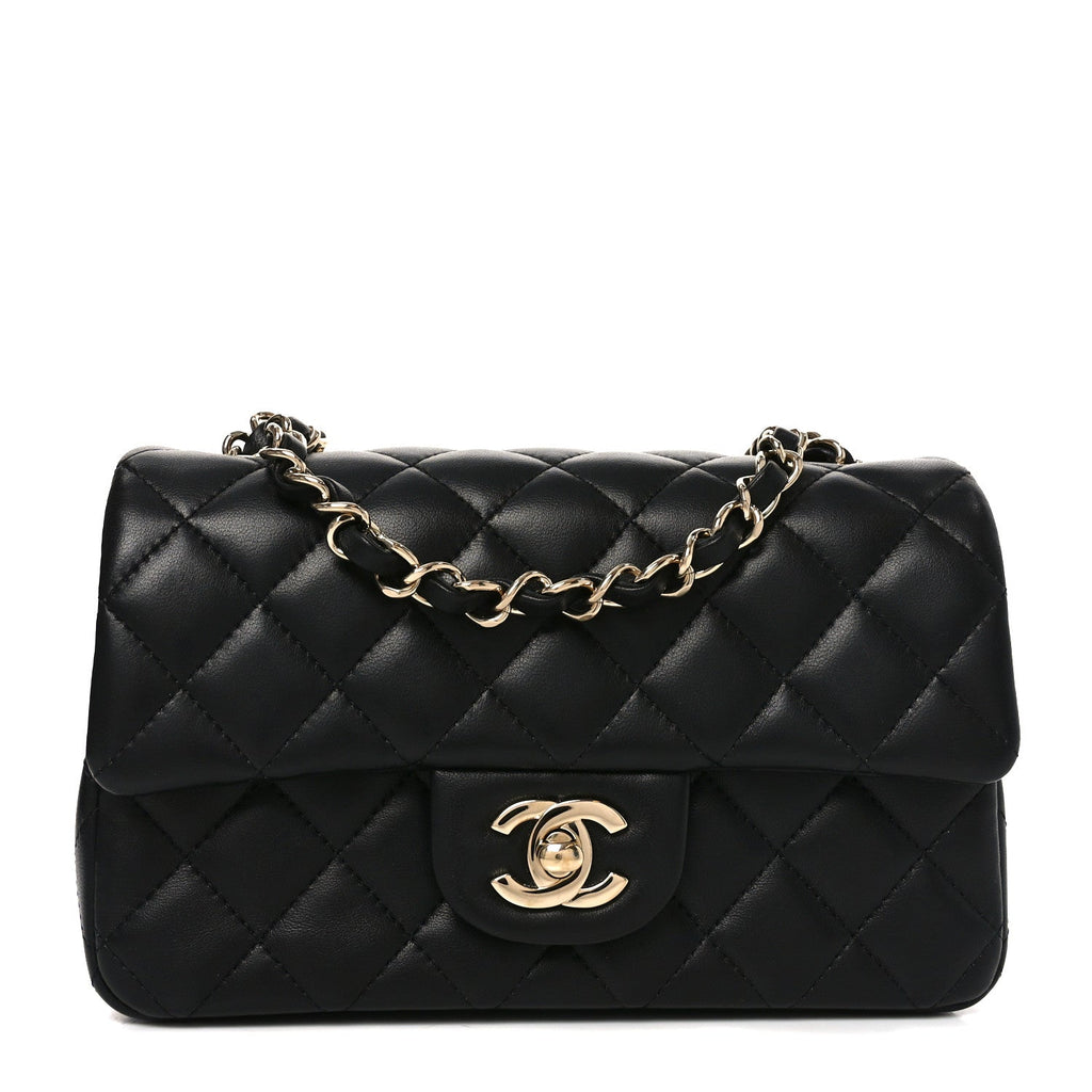 Chanel Lambskin Quilted Mini Rectangular Flap Black