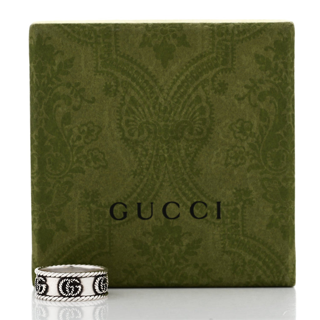 Gucci Sterling Silver Torchon GG Marmont Ring 62 10