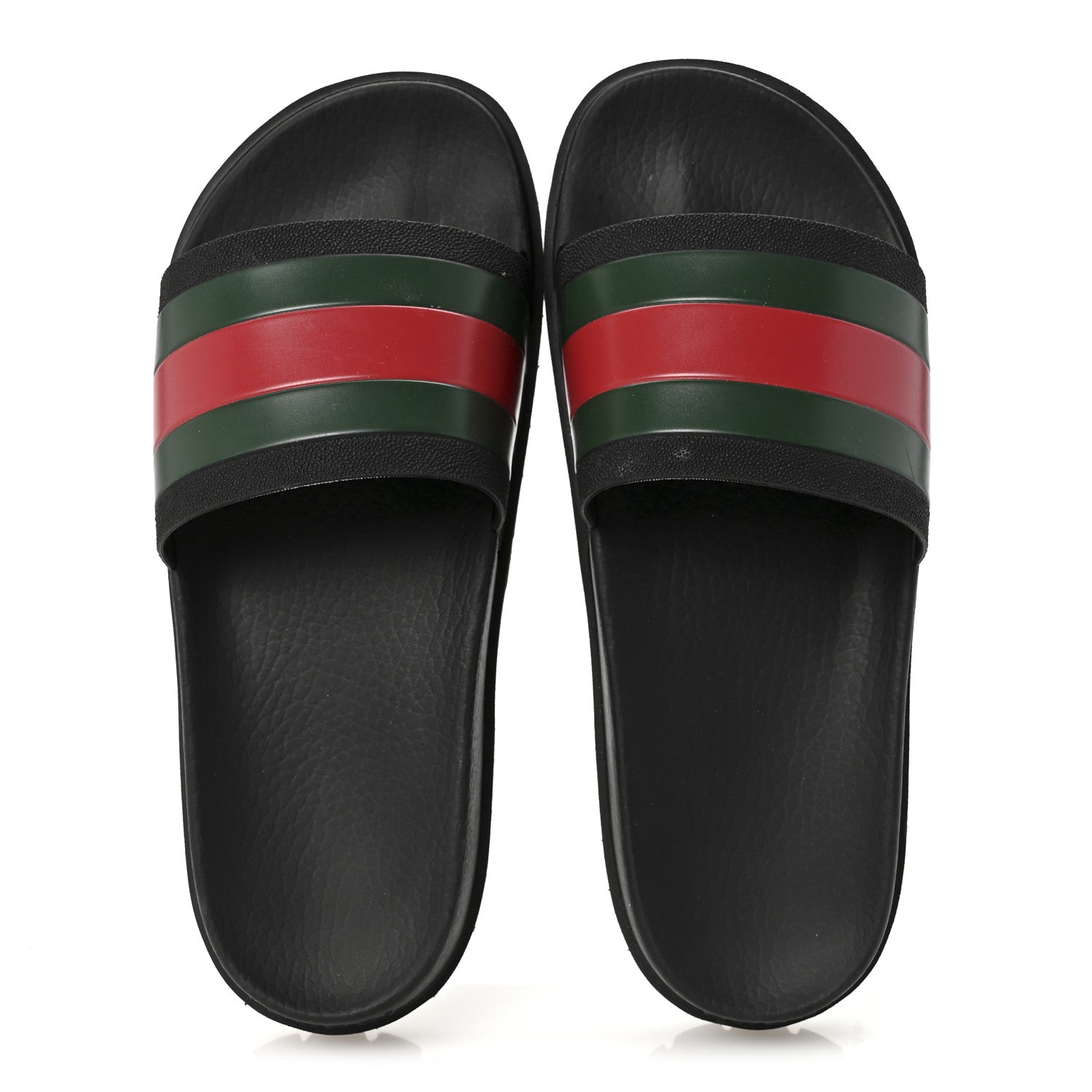 Gucci Rubber Web Mens Lug Sole Slide Sandals 7 Black Green Red