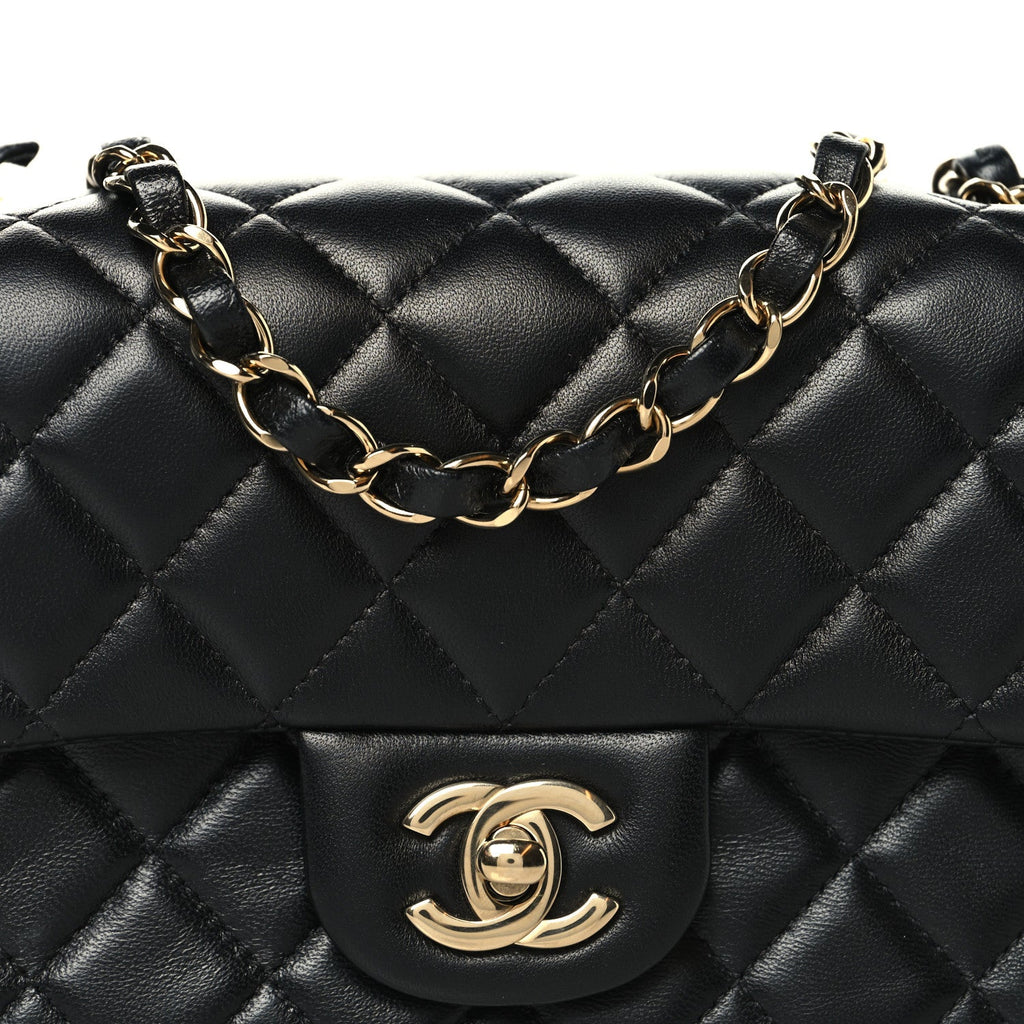Chanel Lambskin Quilted Mini Rectangular Flap Black