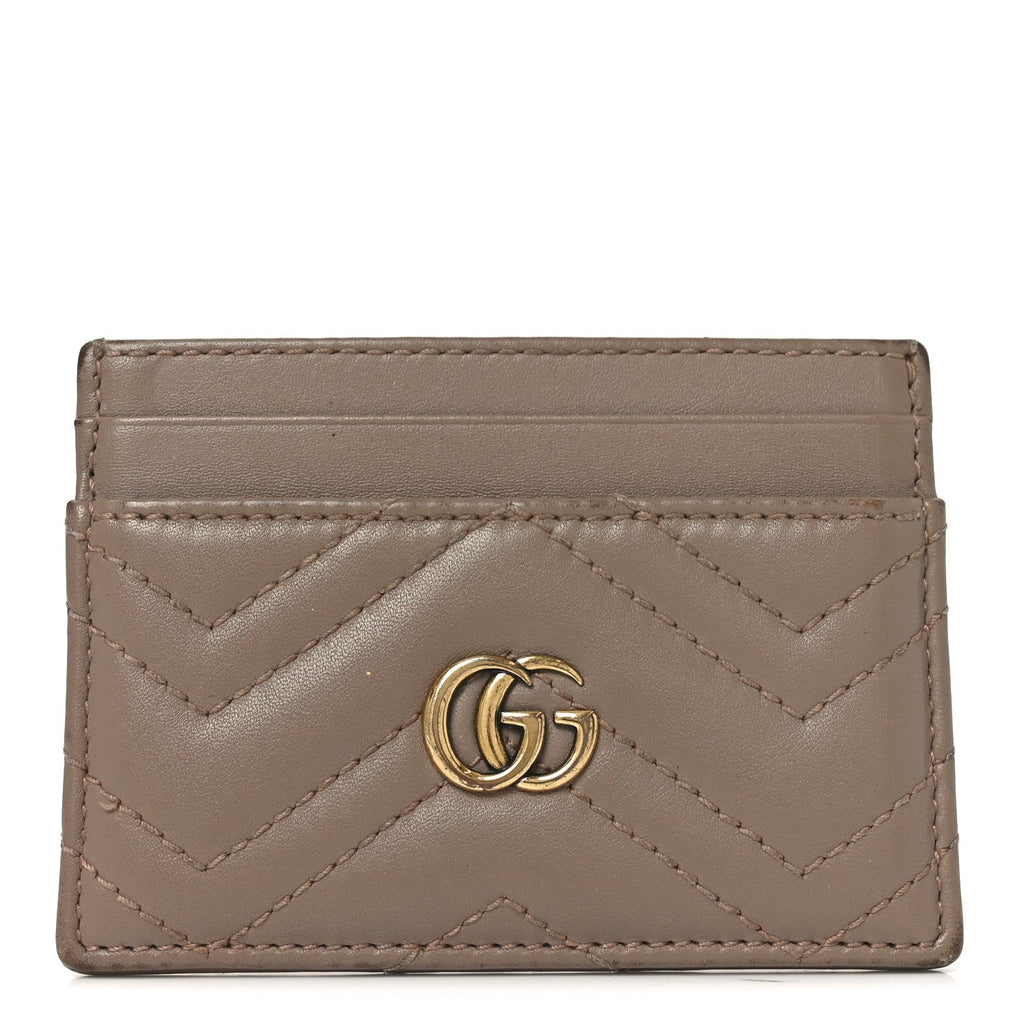 Gucci Calfskin Matelasse GG Marmont Card Holder Porcelain Rose
