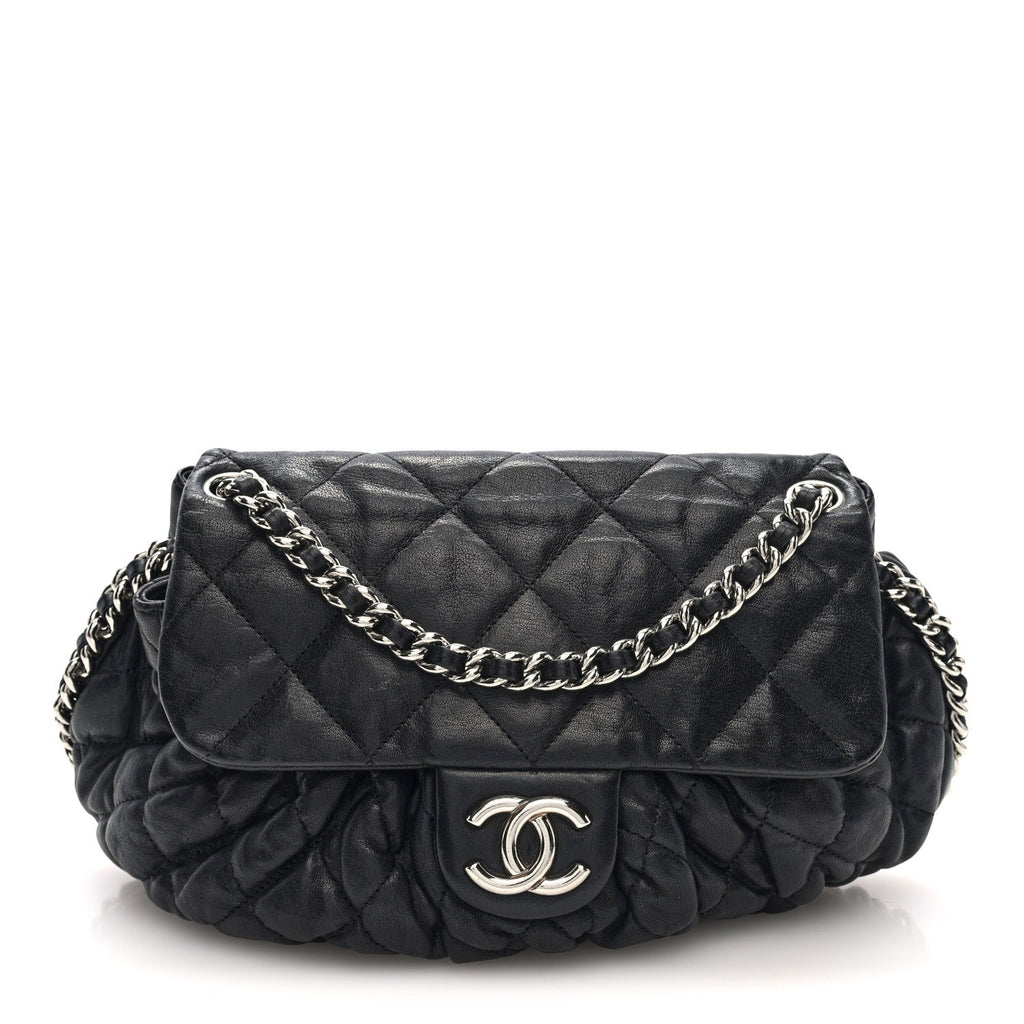Chanel Washed Lambskin Quilted Medium Chain Around Messenger Black