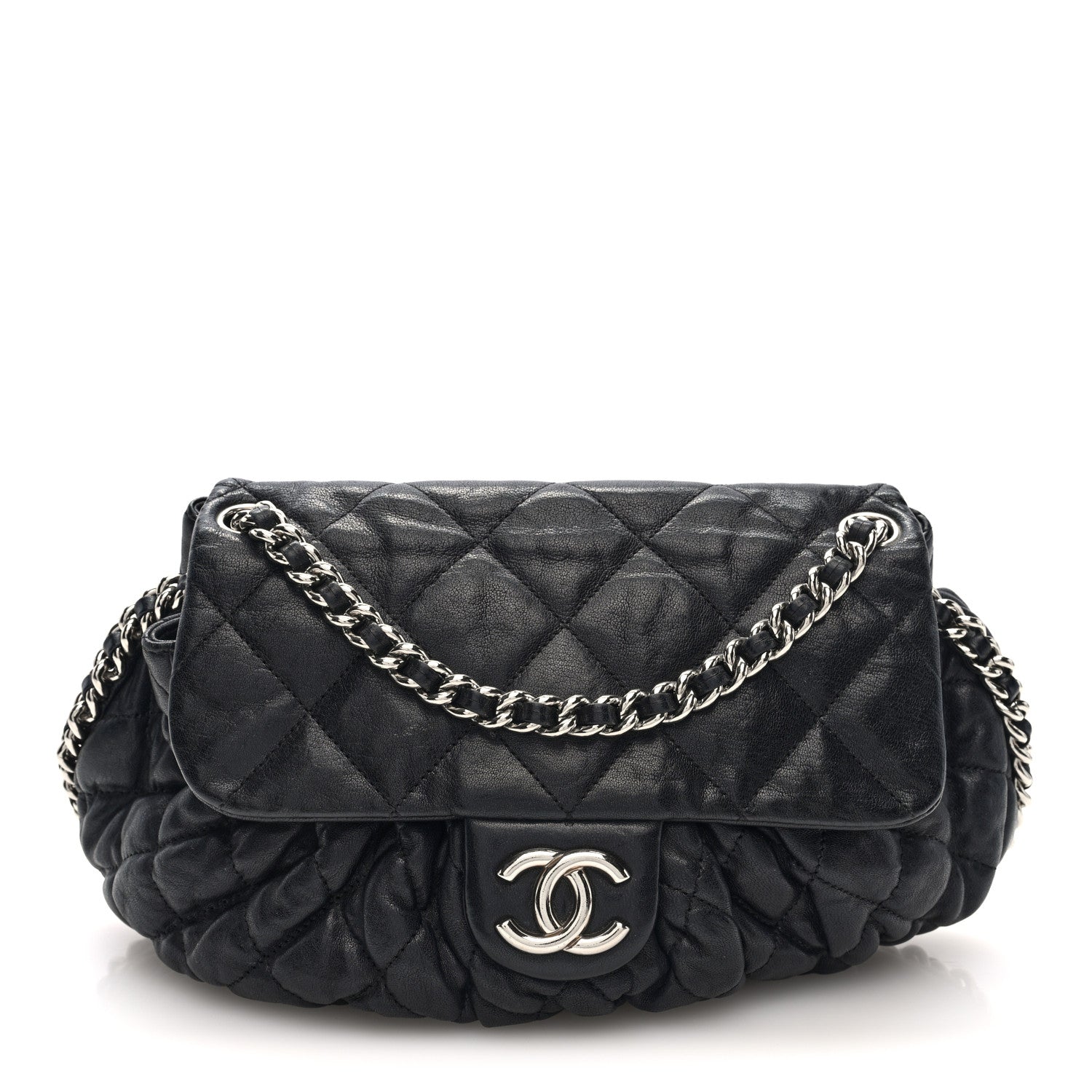 Chanel Washed Lambskin Quilted Medium Chain Around Messenger Black