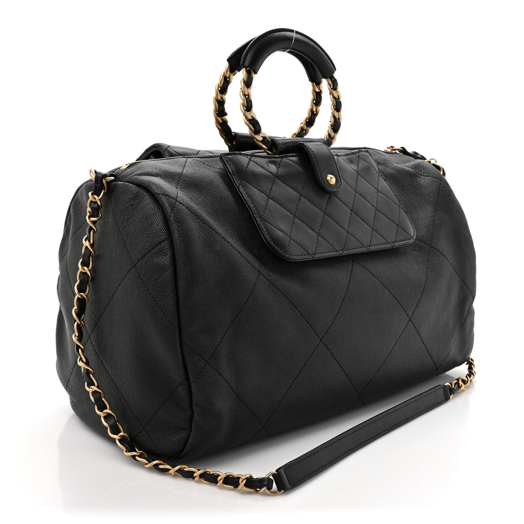 Chanel Grained Calfskin Lambskin Quilted Large Bowling Bag Black