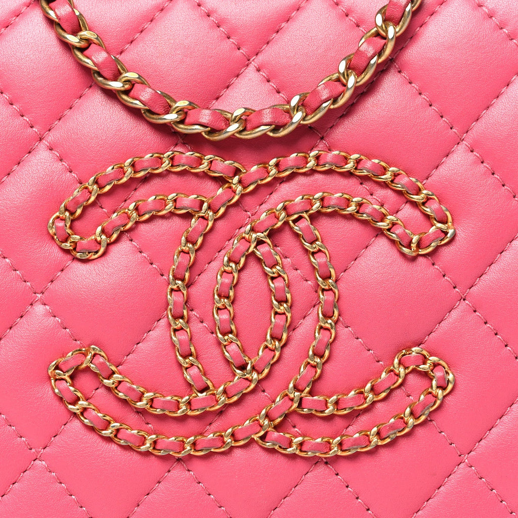 Chanel Calfskin Quilted Small CC Chain Accordion Tote Pink