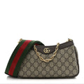 Gucci GG Supreme Monogram Textured Dollar Calfskin Web Small Ophidia GG Handbag Beige Ebony New Acero