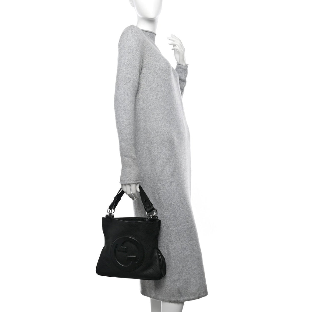 Gucci Sakai Be Green Calfskin Diagonal Stitched Small Blondie Tote Black