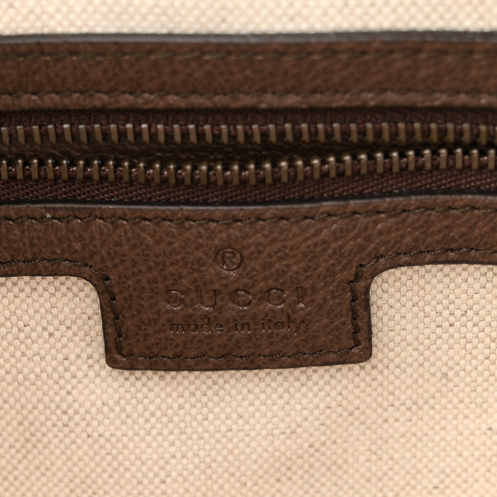 Gucci GG Supreme Monogram Textured Dollar Calfskin Web Ophidia Wristlet Shoulder Bag Beige Ebony New Acero