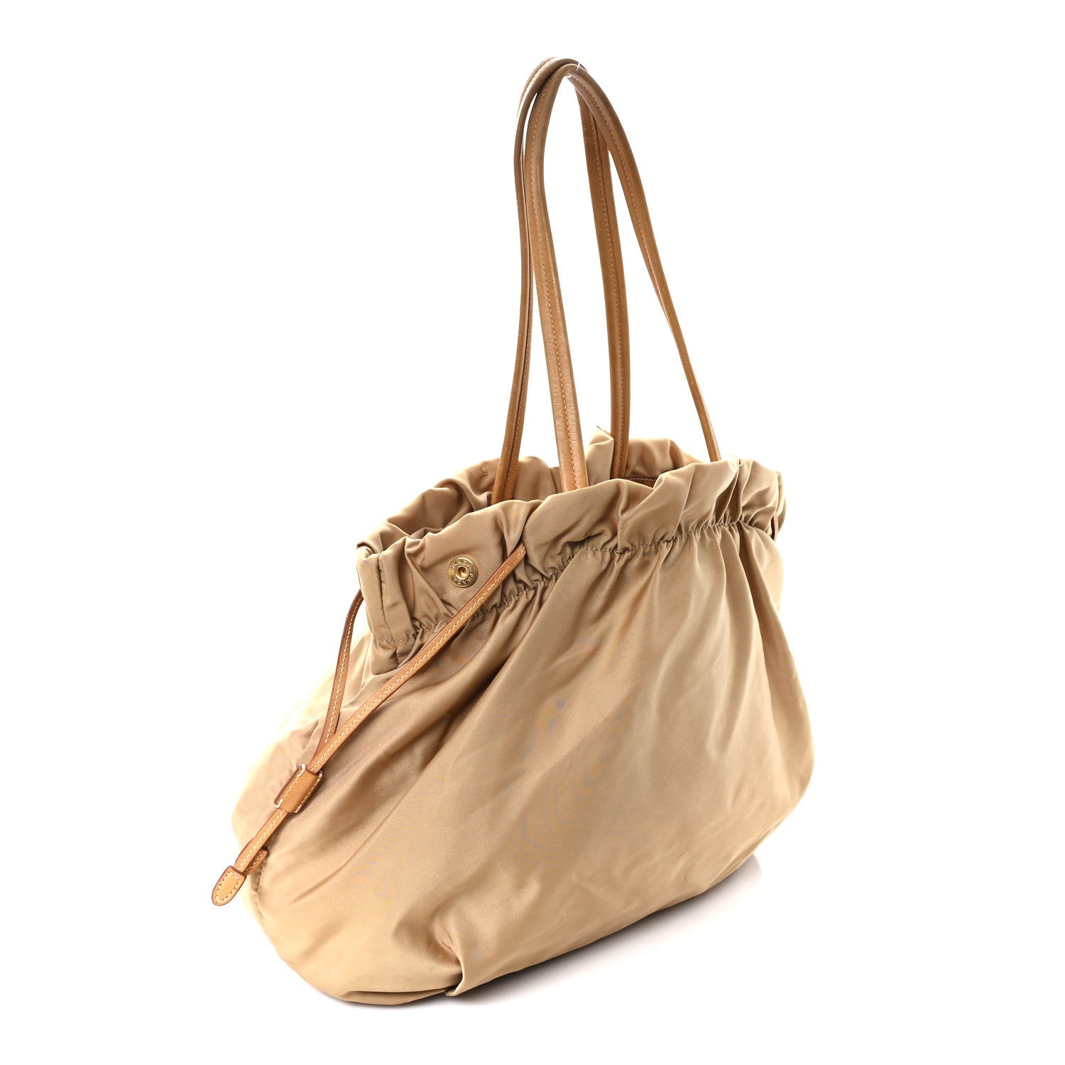 Prada Nylon Jacquard Logo Drawstring Tote Sesamo