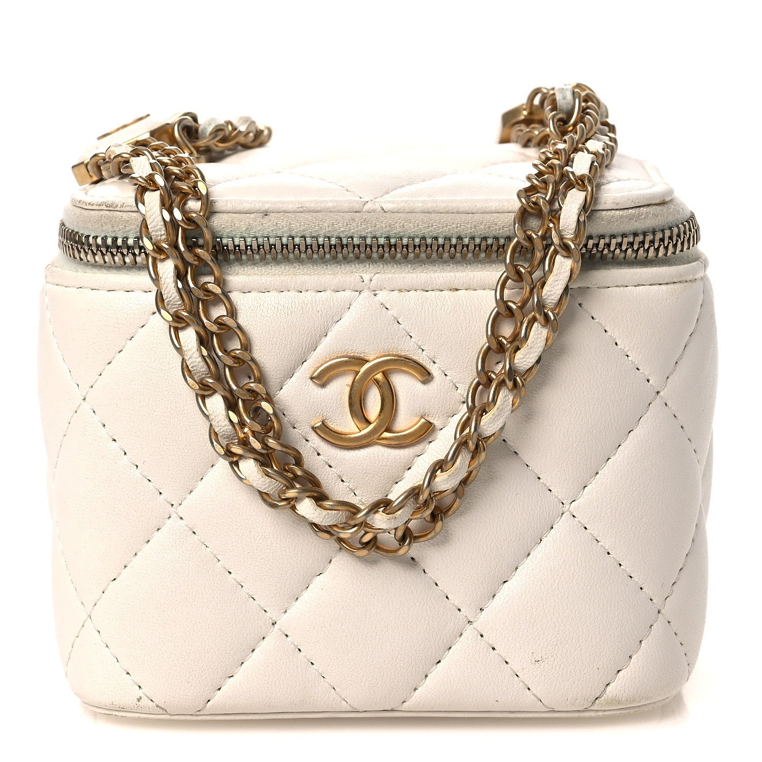 Chanel Lambskin Quilted Mini Vanity Case With Chain White