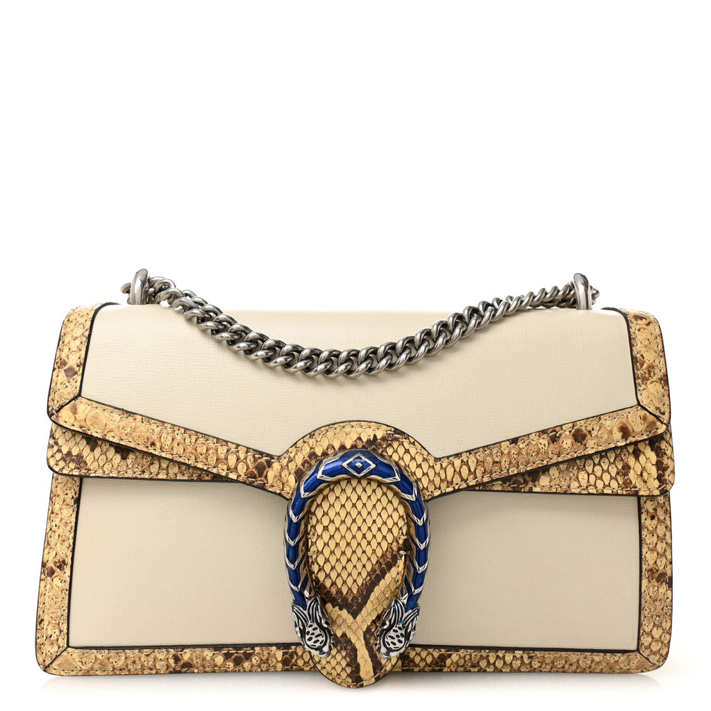 Gucci Calfskin Snakeskin Enamel Small Dionysus Shoulder Bag White Beige Electric Blue