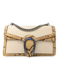 Gucci Calfskin Snakeskin Enamel Small Dionysus Shoulder Bag White Beige Electric Blue