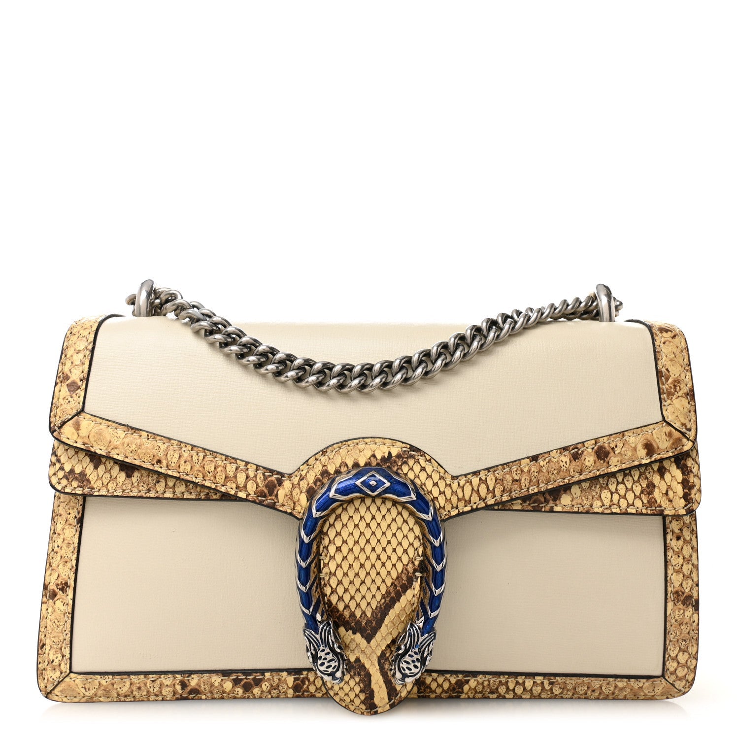 Gucci Calfskin Snakeskin Enamel Small Dionysus Shoulder Bag White Beige Electric Blue