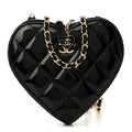 Chanel Patent Calfskin Resin Quilted CC Heart Clutch With Chain Black
