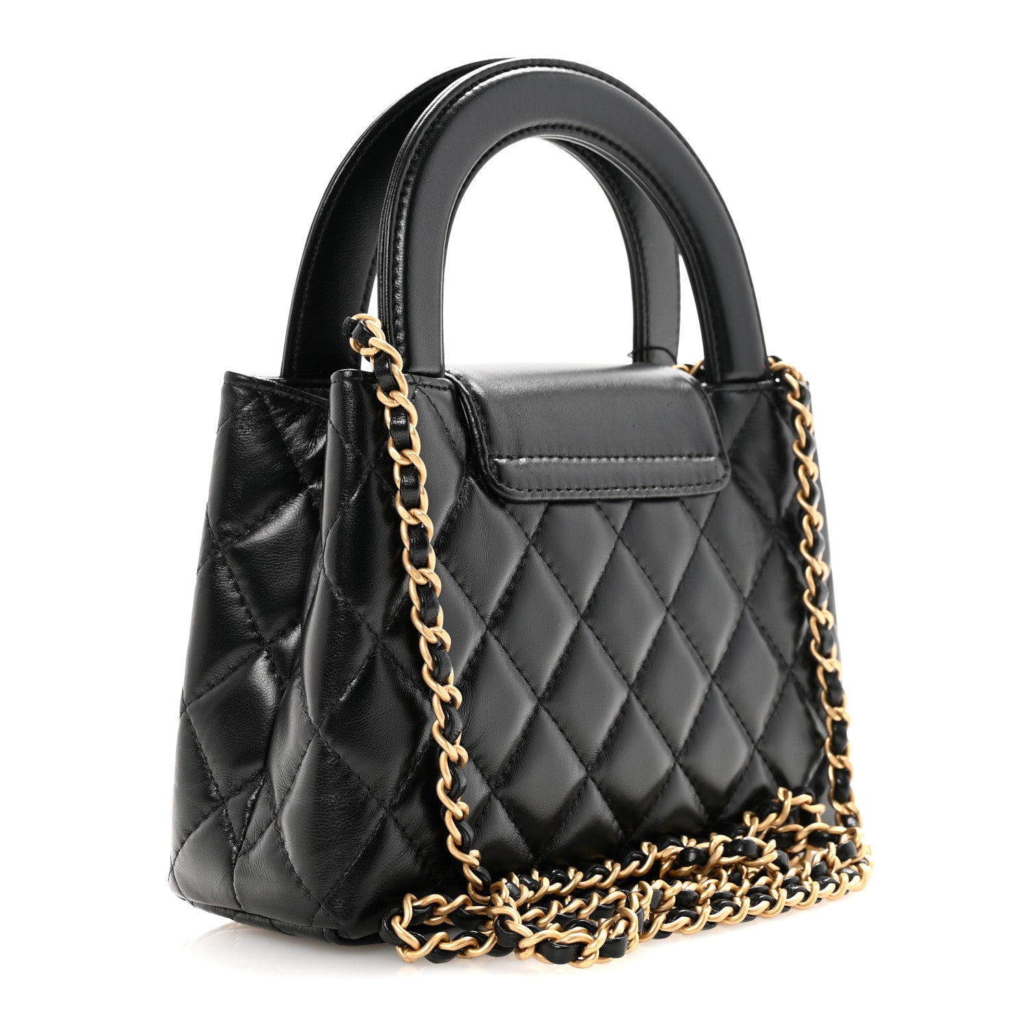 Chanel Shiny Aged Calfskin Quilted Nano Kelly Shopper Black