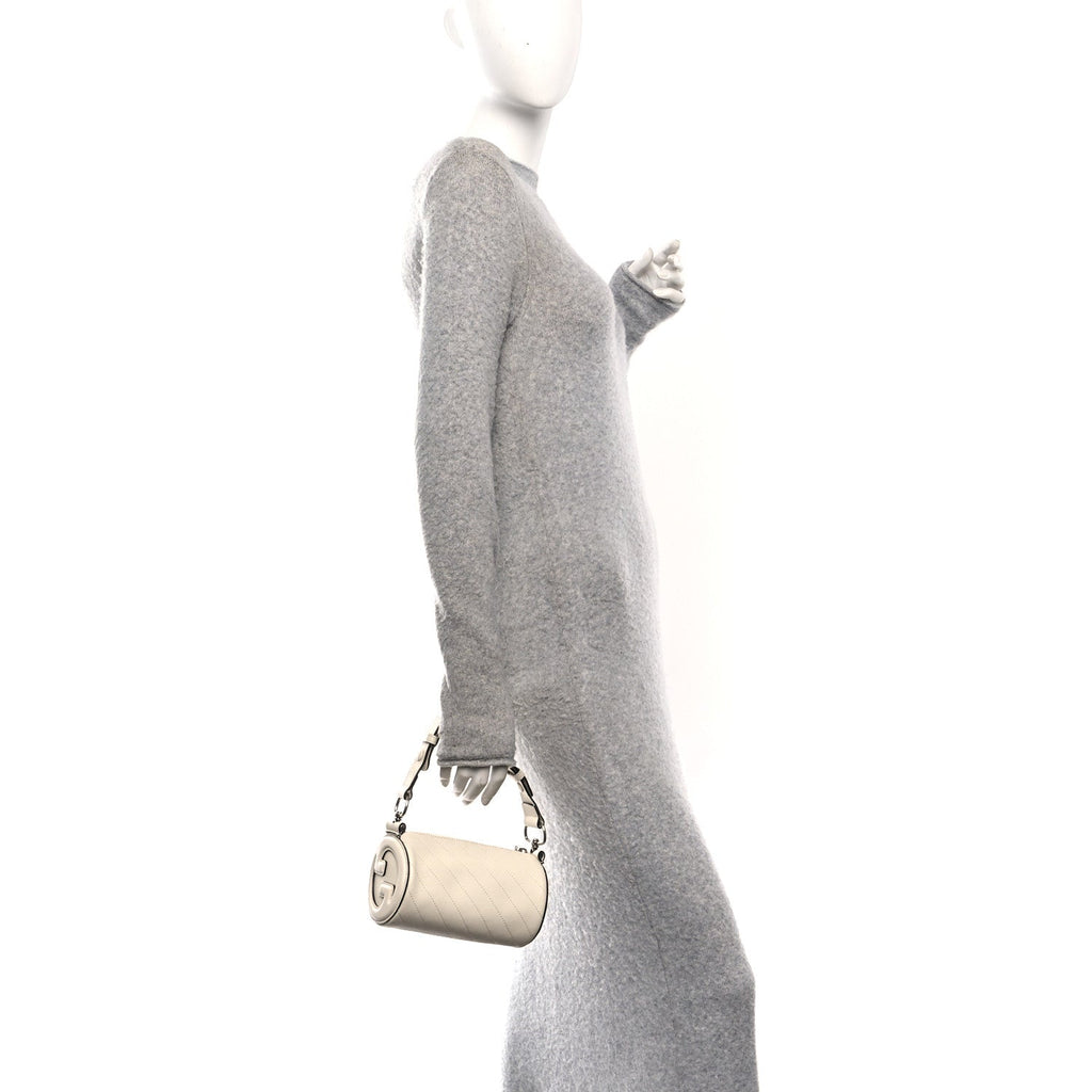Gucci Sakai Be Green Calfskin Diagonal Stitched Mini Blondie Barrel Shoulder Bag Mystic White