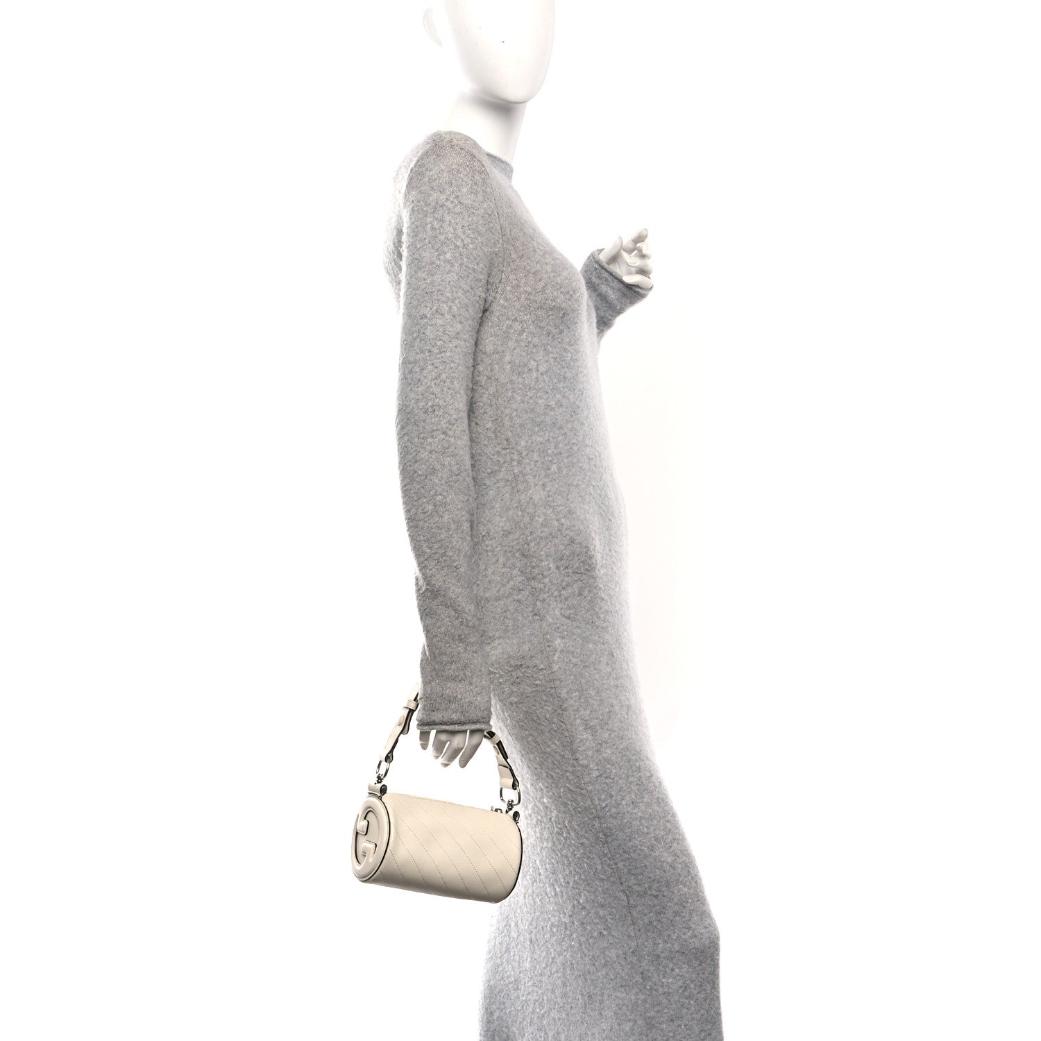 Gucci Sakai Be Green Calfskin Diagonal Stitched Mini Blondie Barrel Shoulder Bag Mystic White