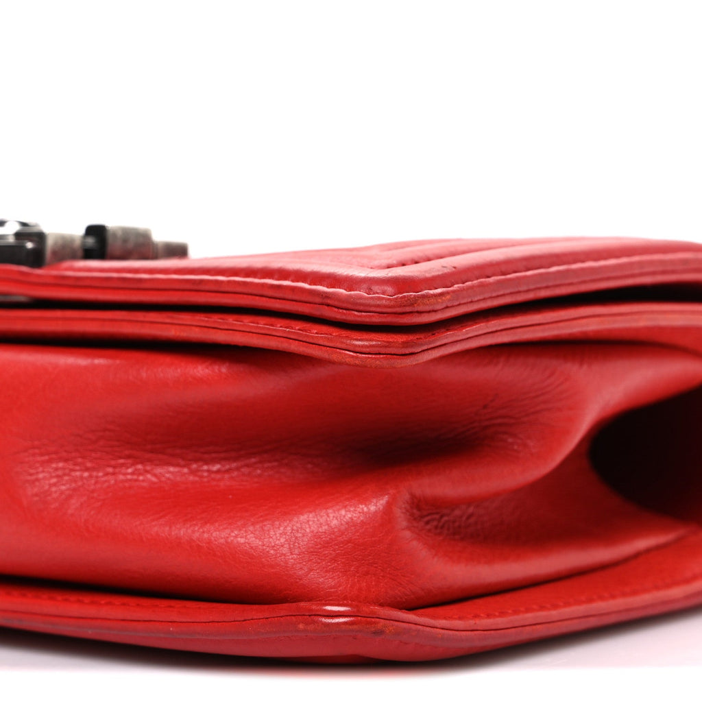 Chanel Calfskin Double Stitch Small Boy Flap Red