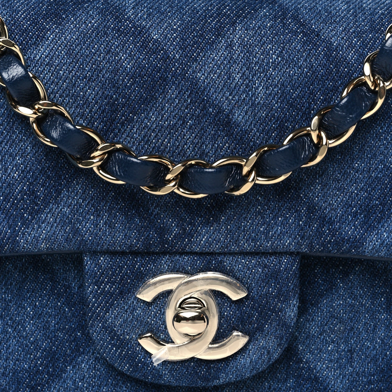 Chanel Printed Denim Quilted Mini Rectangular Flap Dark Blue