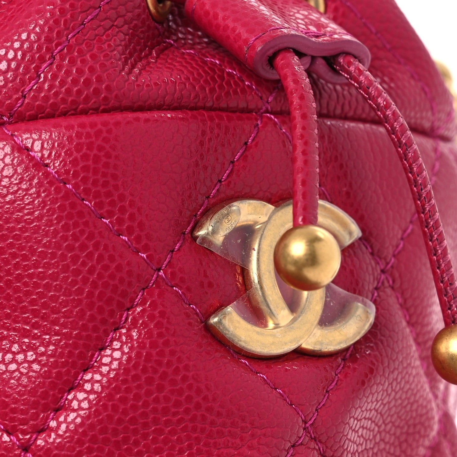 Chanel Caviar Quilted Twist Your Buttons Mini Bucket Bag Fuchsia