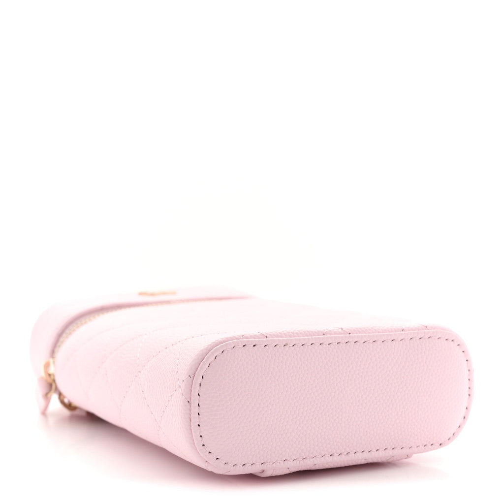 Caviar Quilted Phone Holder With Chain Light Pink