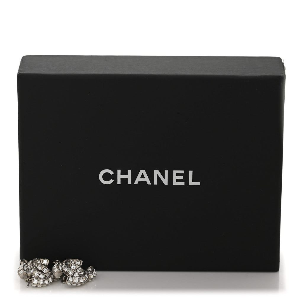 Baguette Crystal CC Drop Earrings Silver
