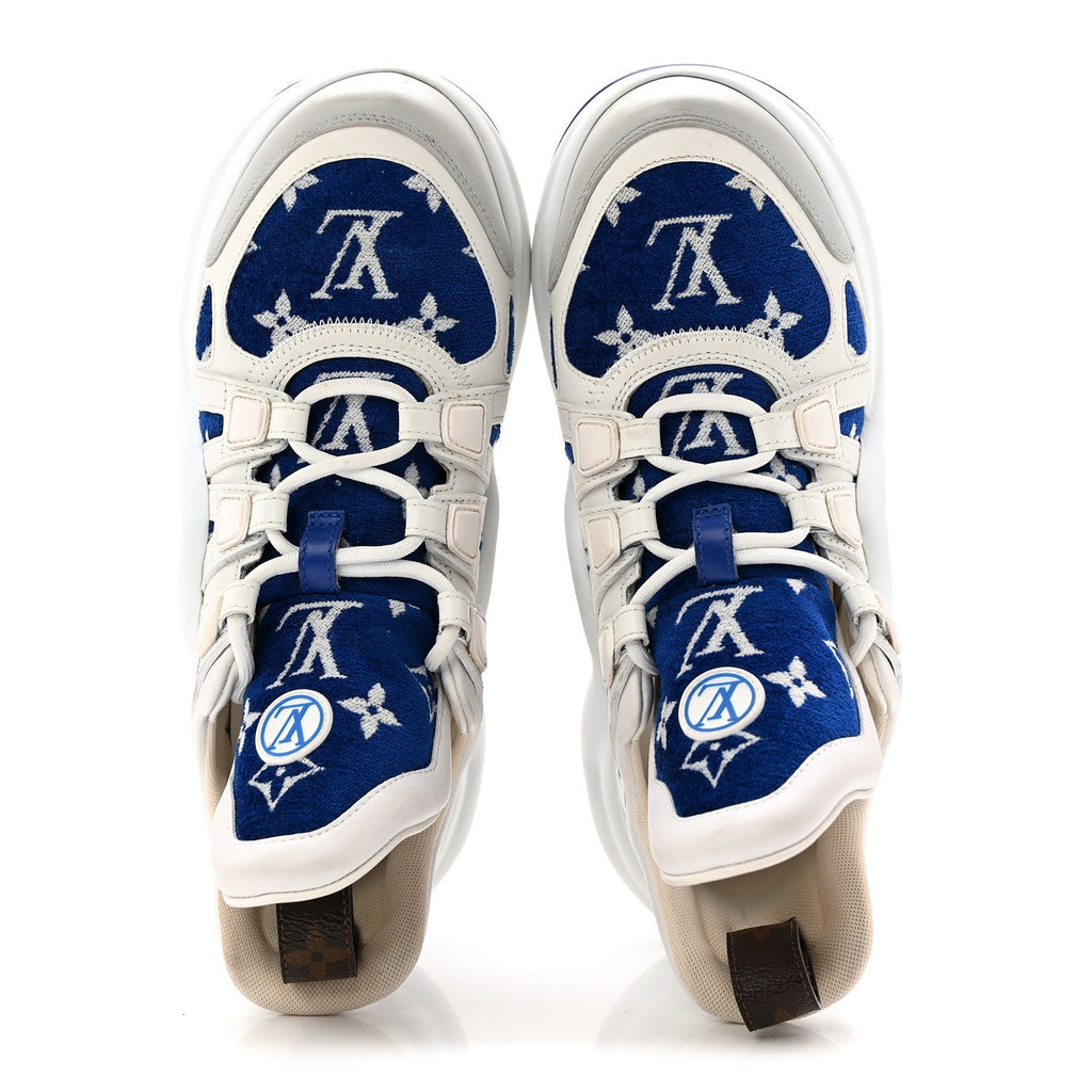 Louis Vuitton Jacquard Velvet Monogram LV Archlight Sneakers 37 White Blue