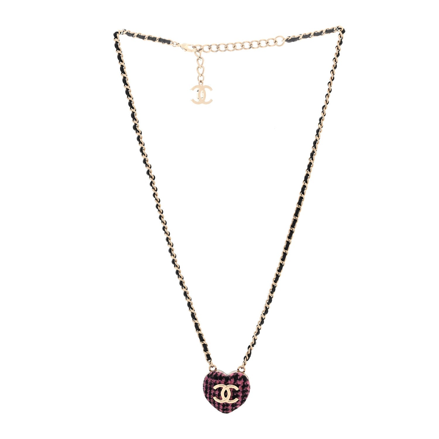 Lambskin Tweed CC Locket Pendant Necklace Black Pink Gold