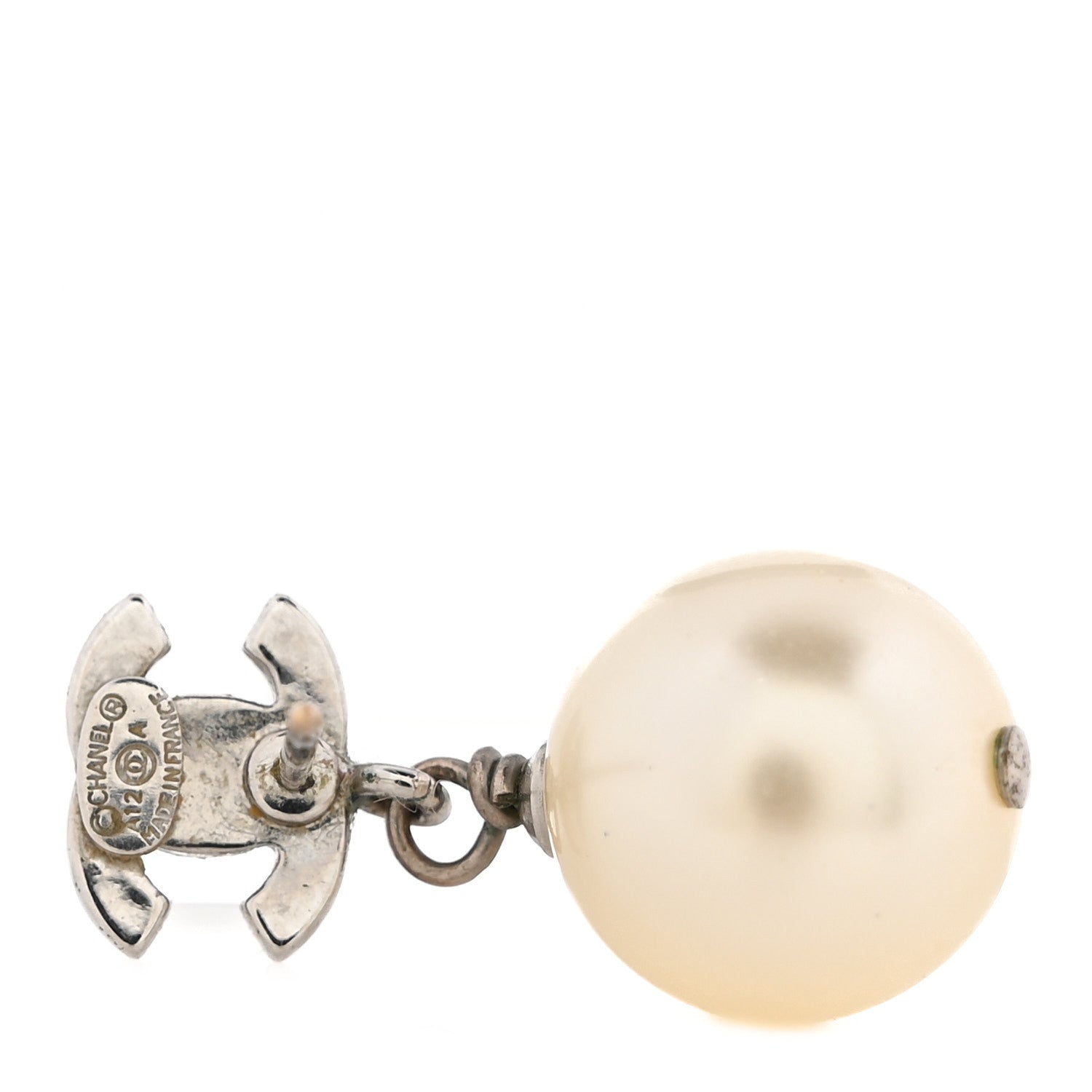 Crystal Pearl CC Drop Earrings Silver Pearly White