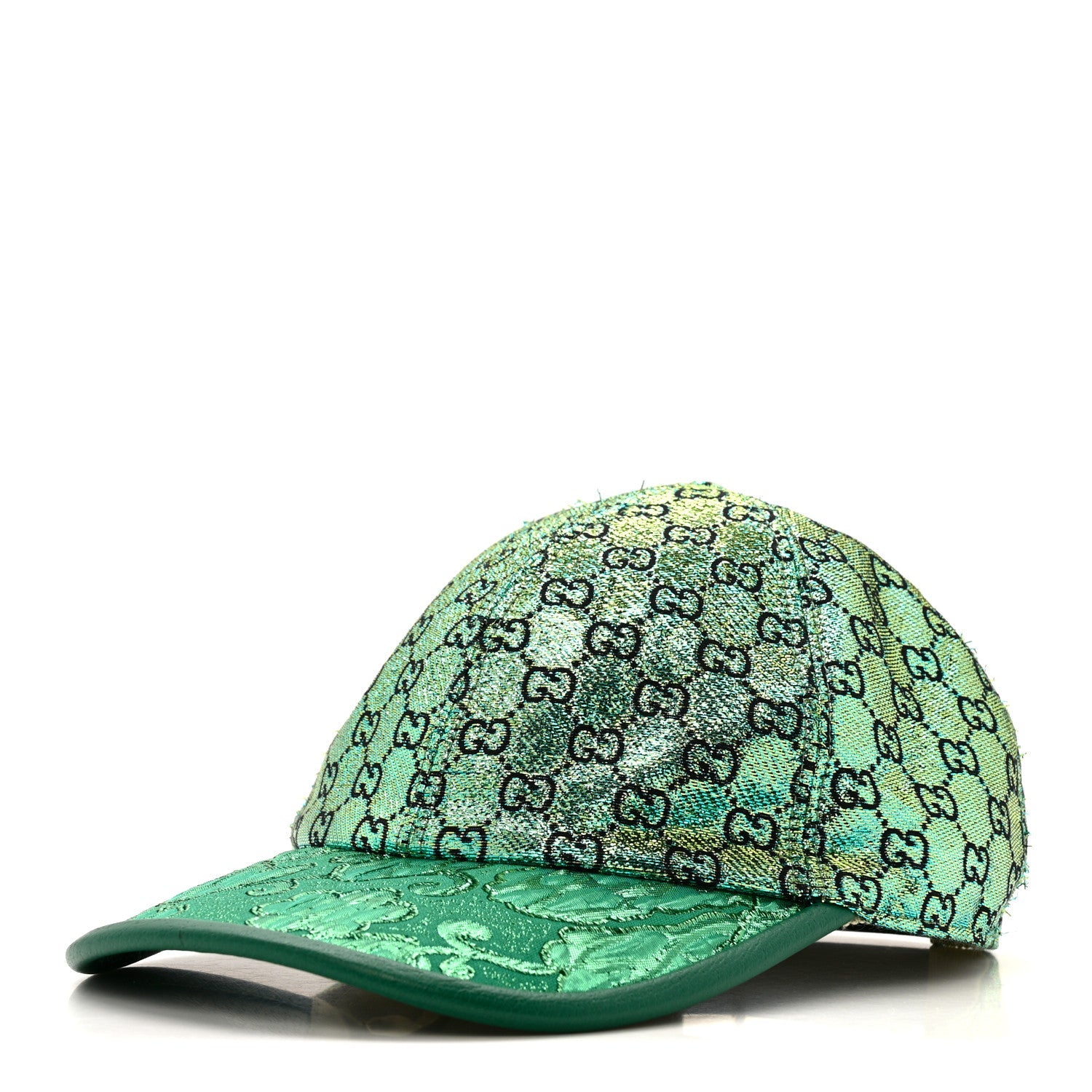 Gucci Silk Blend Jacquard Monogram Santa Barbara Baseball Hat S  Green Black Radiant