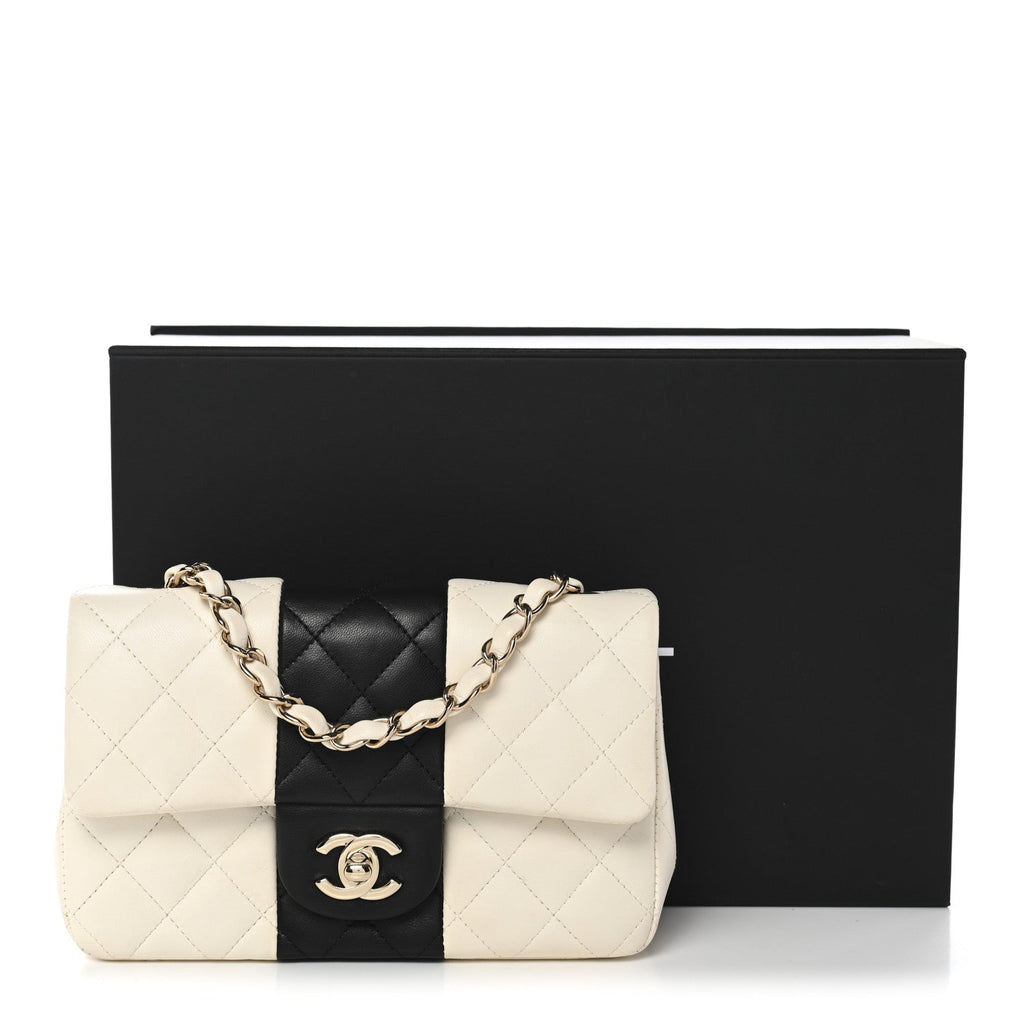 Chanel Lambskin Quilted Mini Rectangular Flap White Black