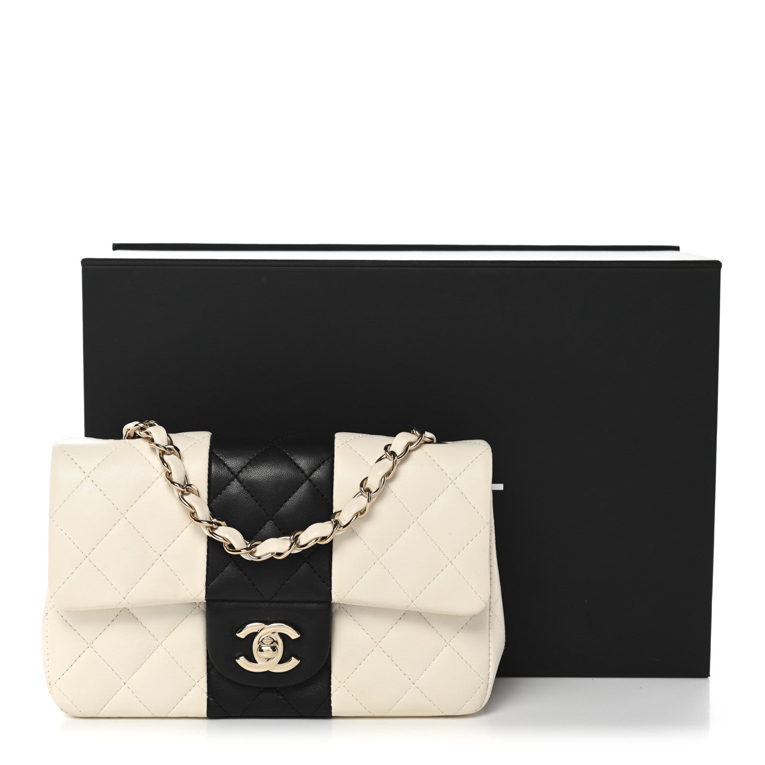 Chanel Lambskin Quilted Mini Rectangular Flap White Black