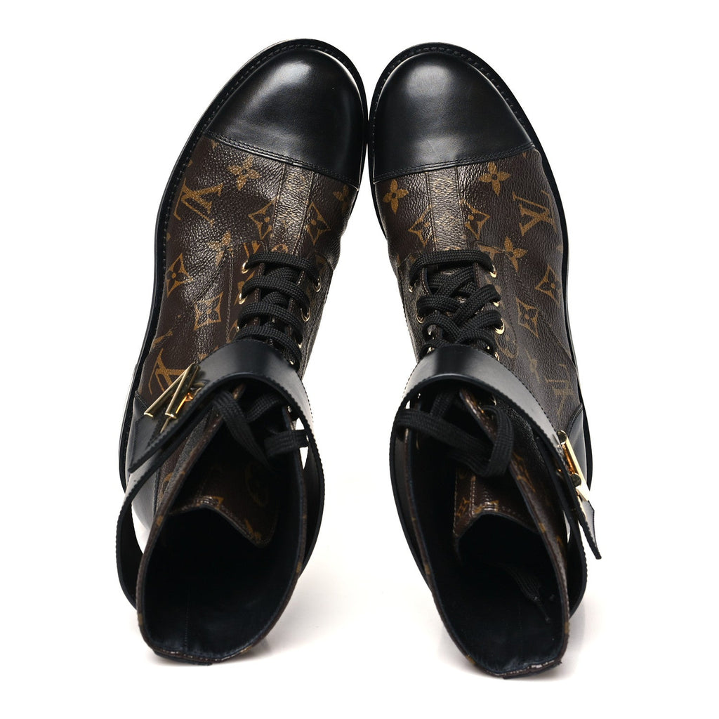 Louis Vuitton Calfskin Monogram Wonderland Flat Ranger Boots 40 Black
