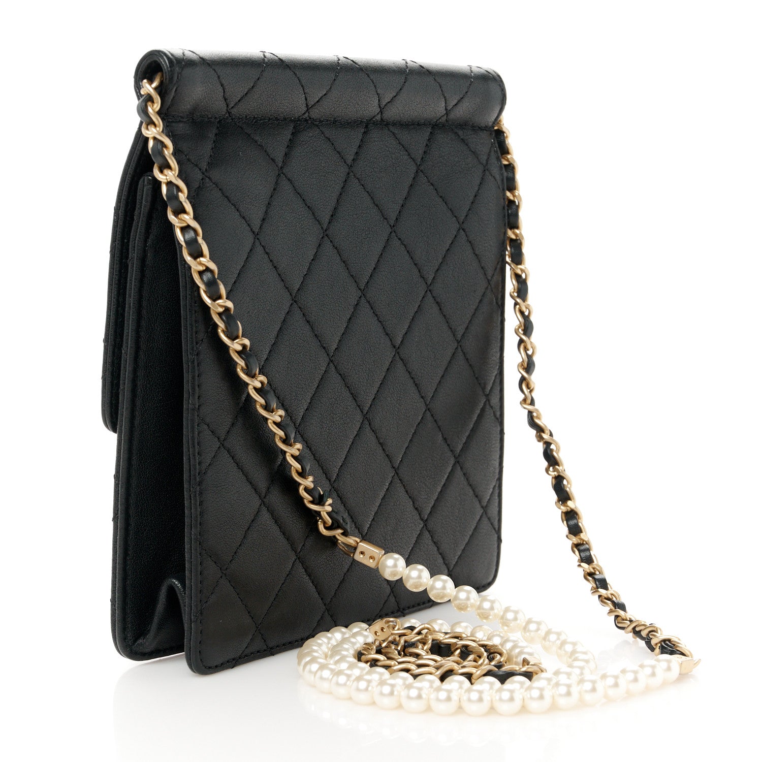 Chanel Goatskin Quilted Chic Pearls Flap Black