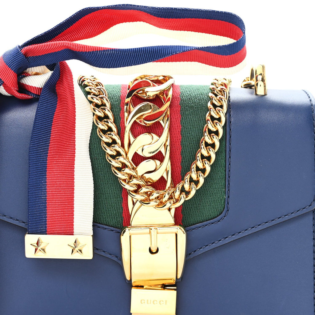 Gucci Calfskin Mini Sylvie Chain Shoulder Bag Blue Agata
