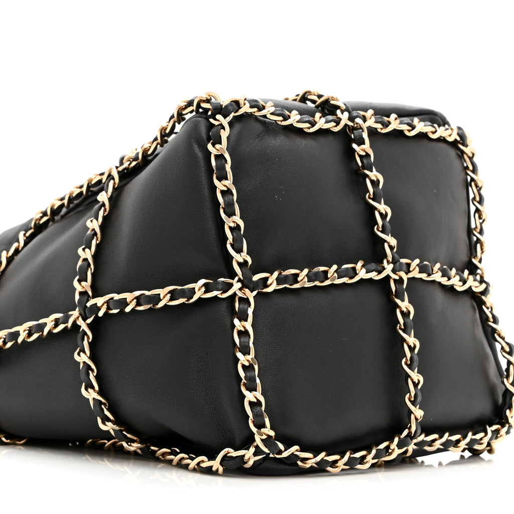 Chanel Lambskin Bucket Chain Drawstring Bag Black