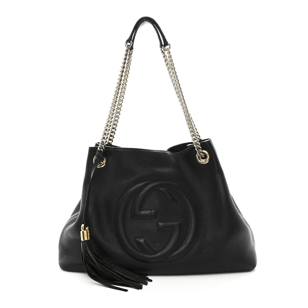 Gucci Pebbled Calfskin Medium Soho Chain Shoulder Bag Black