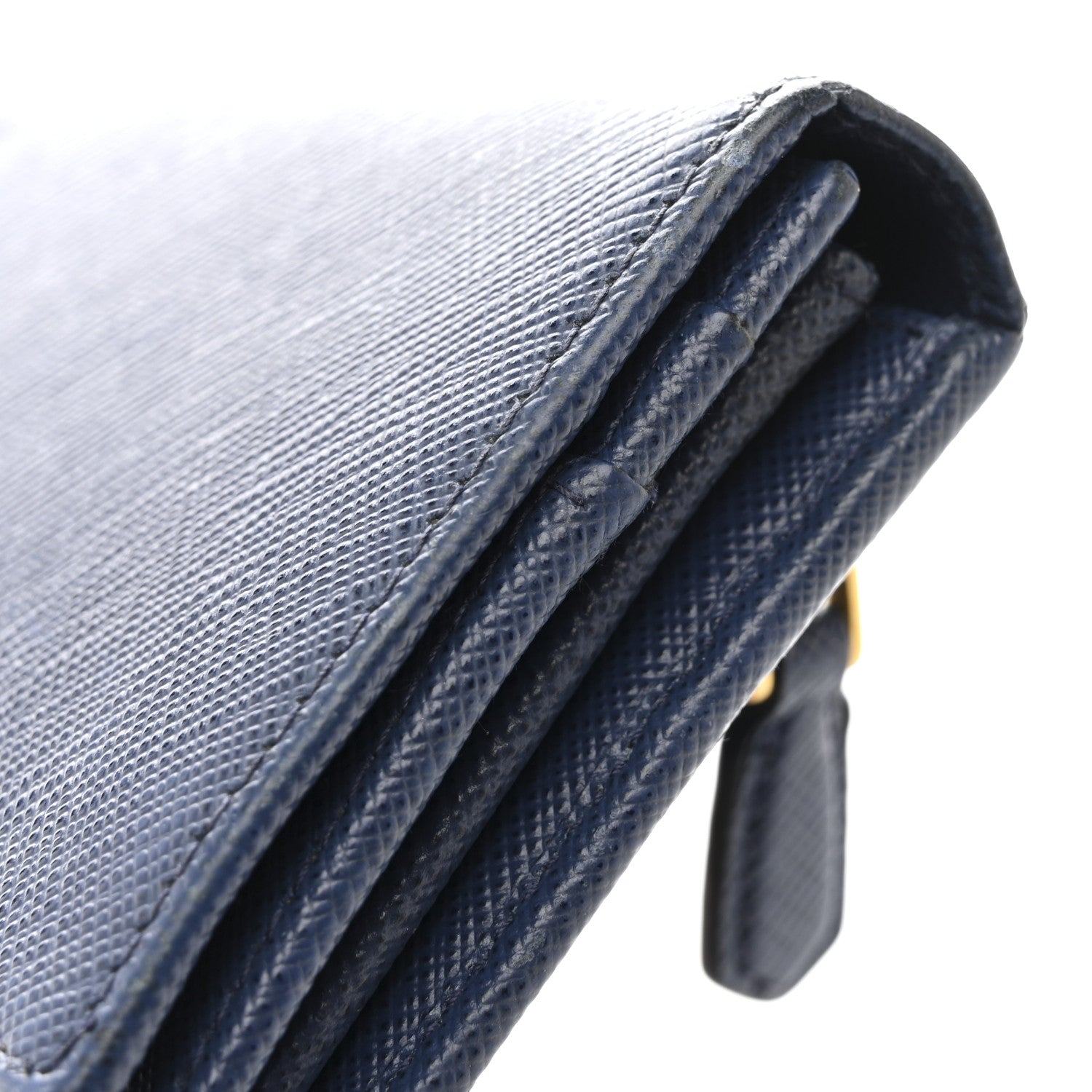 Prada Saffiano Metal Bar Continental Flap Wallet Bluette