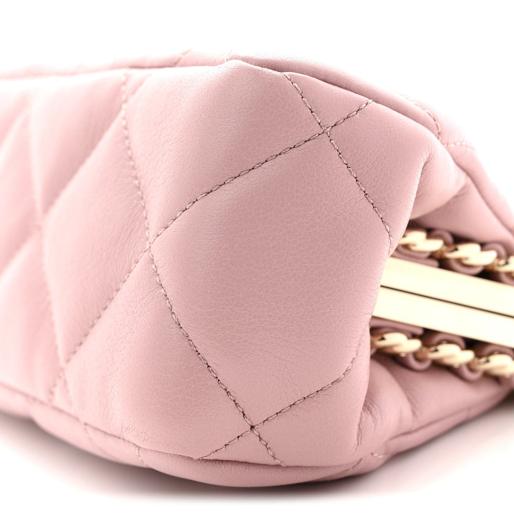 Chanel Lambskin Quilted Chain Frame Clutch Pink