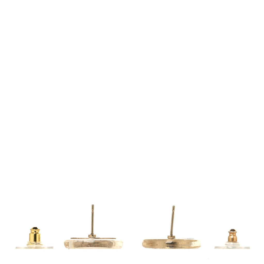 Resin Crystal CC Button Earrings Gold