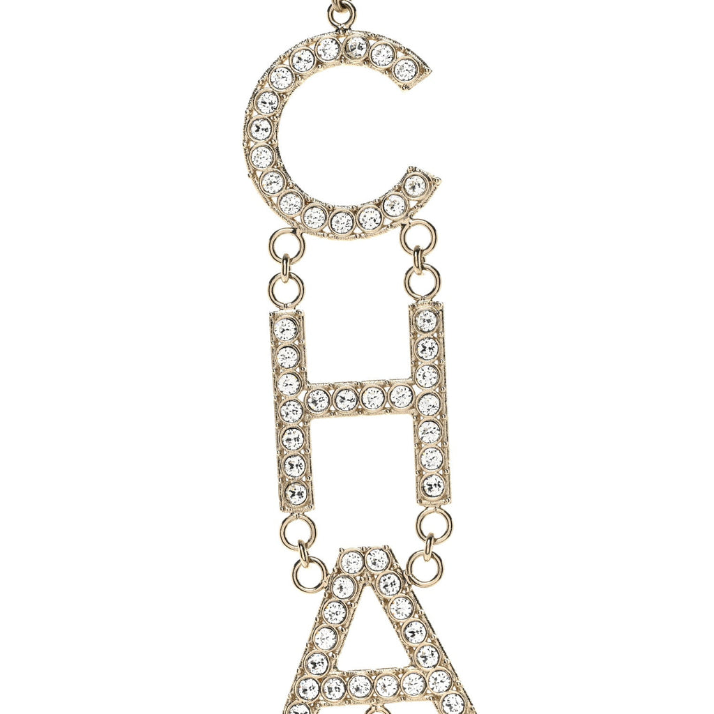 Pearl Crystal Cha-Nel Logo Necklace Gold