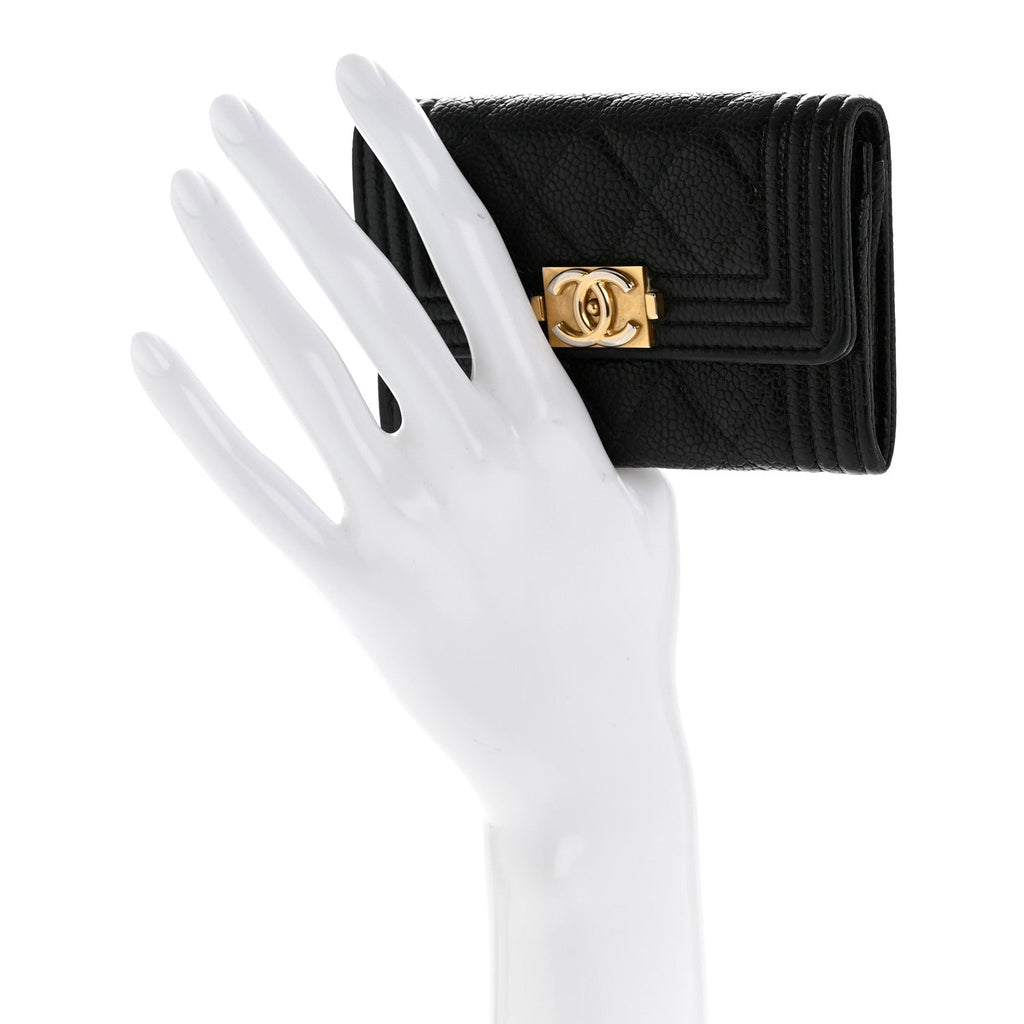 Caviar Quilted Boy Flap Card Holder Black