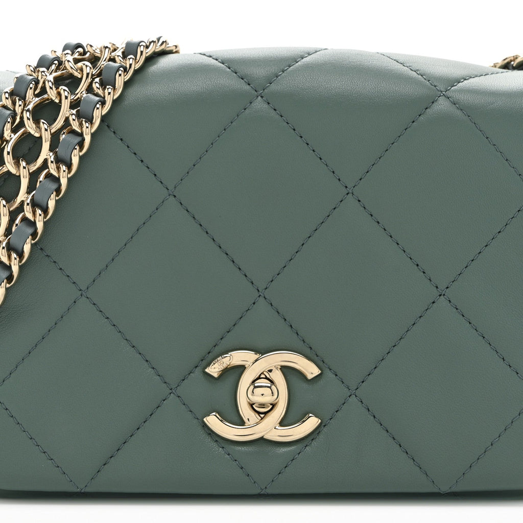 Chanel Lambskin Quilted Mini Chain Rows Flap  Green