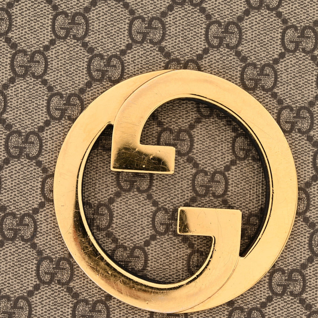 Gucci GG Supreme Monogram Textured Dollar Calfskin Web Medium Blondie Shoulder Flap Bag Beige Ebony New Acero
