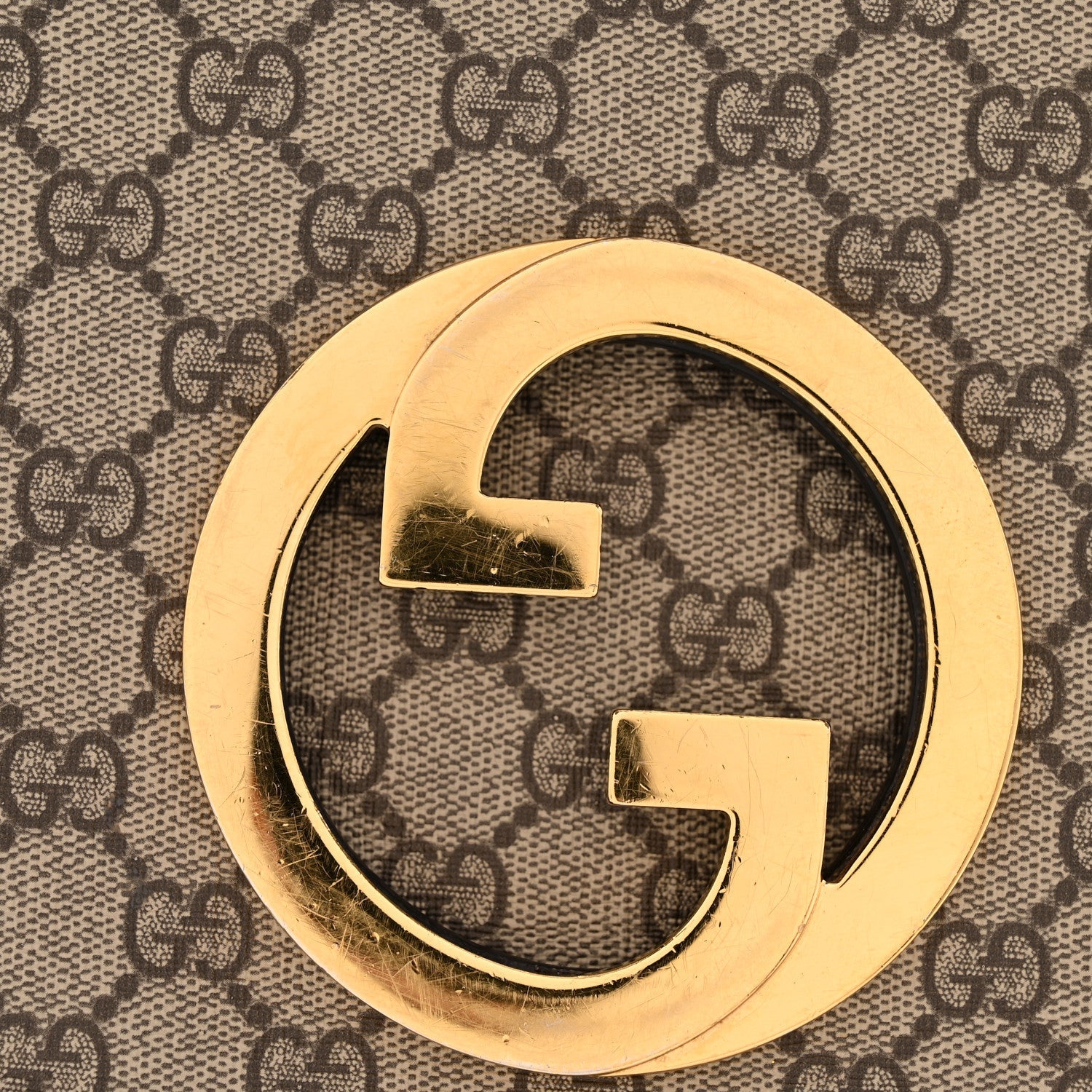 Gucci GG Supreme Monogram Textured Dollar Calfskin Web Medium Blondie Shoulder Flap Bag Beige Ebony New Acero