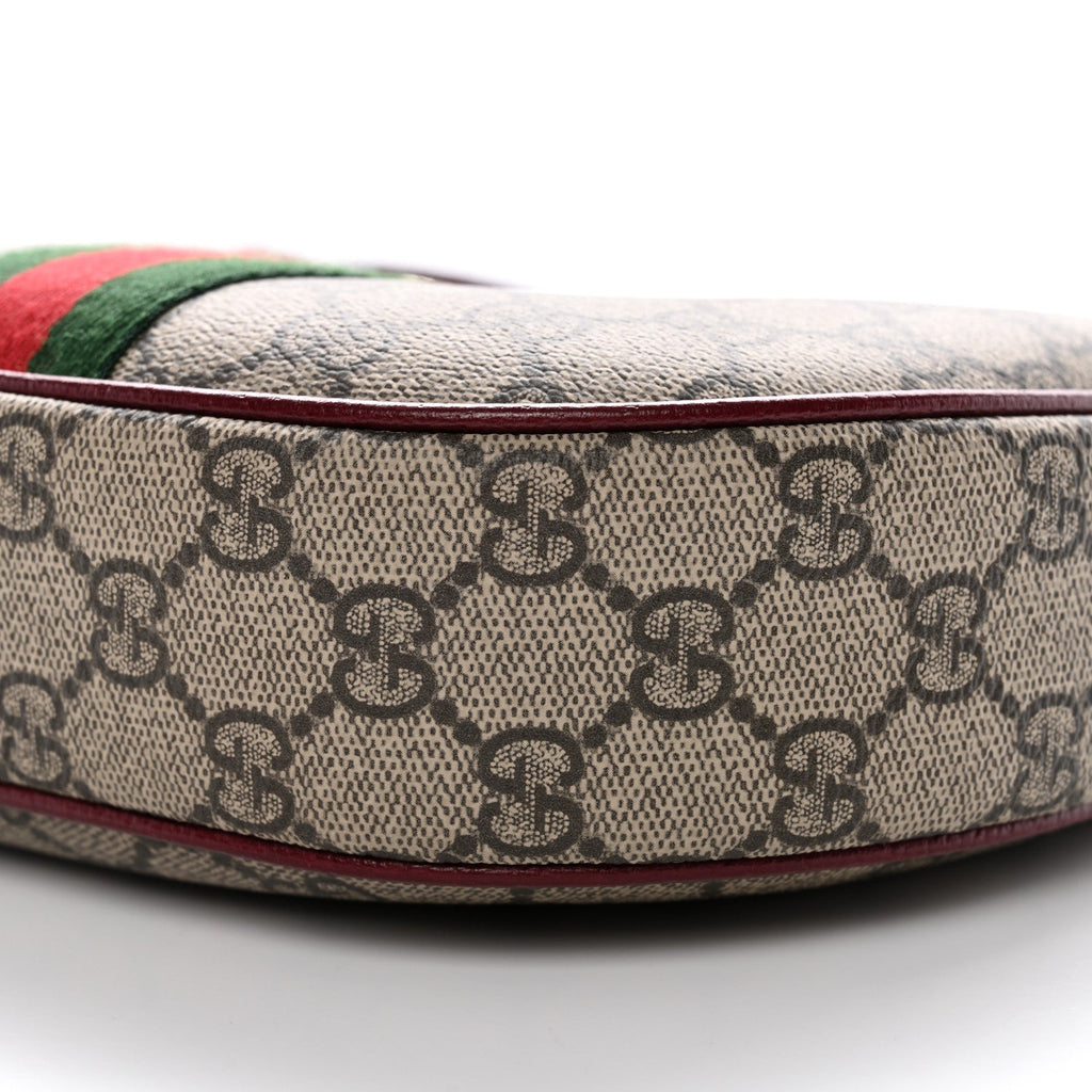 Gucci GG Supreme Monogram Textured Dollar Calfskin Small Ophidia Shoulder Bag Beige Bordeaux