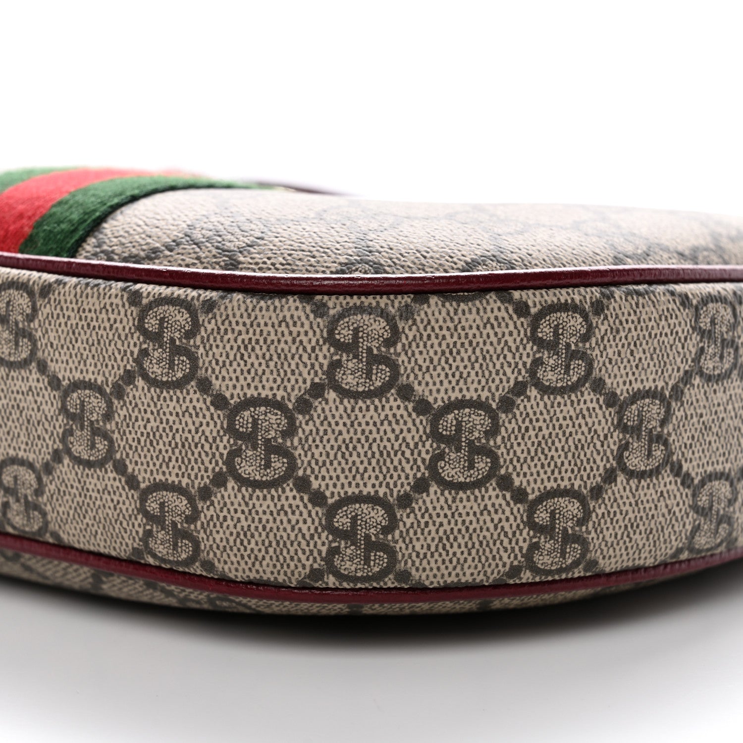 Gucci GG Supreme Monogram Textured Dollar Calfskin Small Ophidia Shoulder Bag Beige Bordeaux
