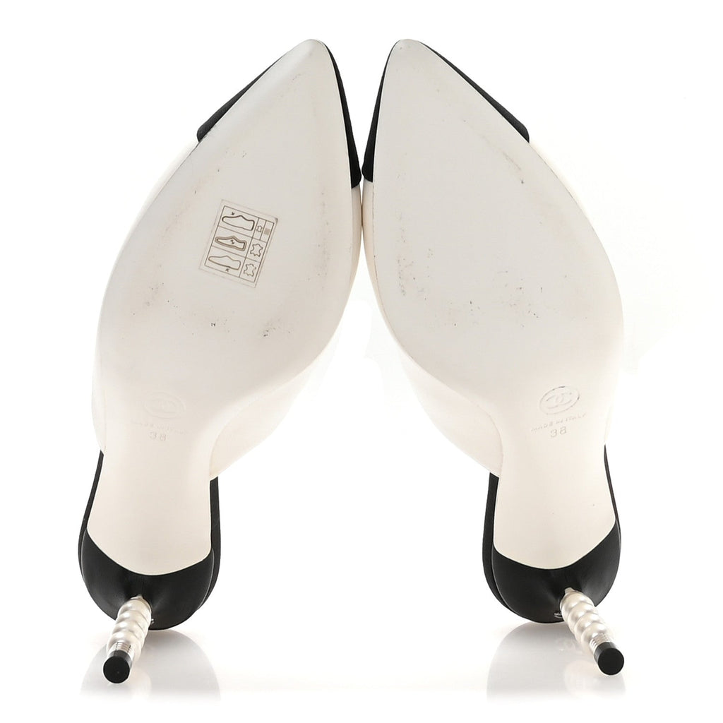 Lambskin Grosgrain Cap Toe Pearl Mule 38 Beige Black